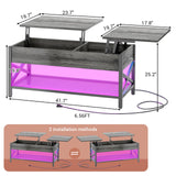 Besiost Coffee Table, Lift Top Coffee Table with Storage, LED Light & Power Outlet and Hidden Compartment, Retro Center Table for Living Room, X Support Wood Tabletop, Metal Frame, Black Oak Besiost