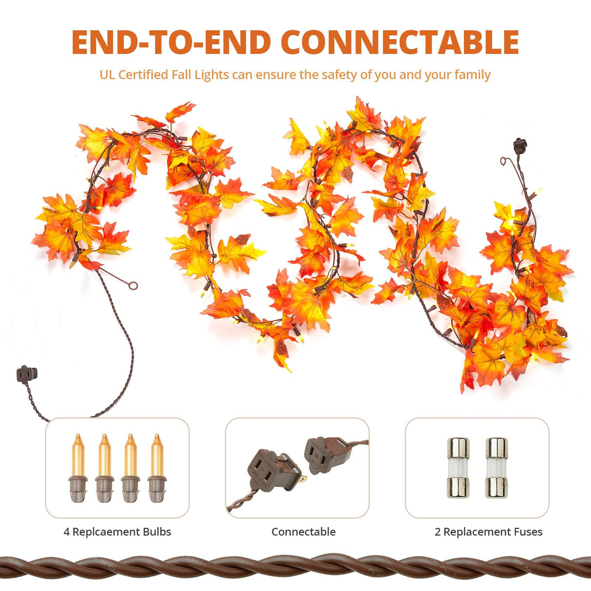 Fall Decorations for Home 9FT Plug in Thanksgiving Lights Lighted Fall Garland 50 Bulbs Maple Leaves Lights, Connectable Fall Light for Indoor Outdoor Halloween, Thanksgiving, Holidays Decorations Dirnun