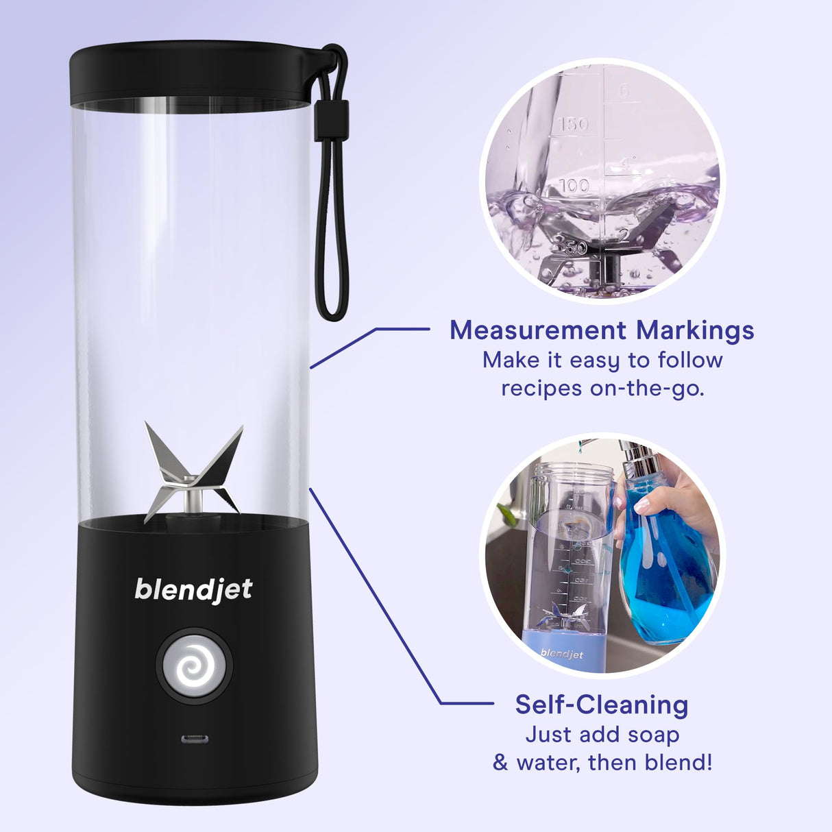BlendJet Portable Blender for Smoothies & Shakes - 16oz BlendJet 2 Cordless Personal & Small Blender, USB-C Rechargeable & Self Cleaning - Quiet Mini Travel Blender with Stainless Steel Blade (Ocean) BlendJet