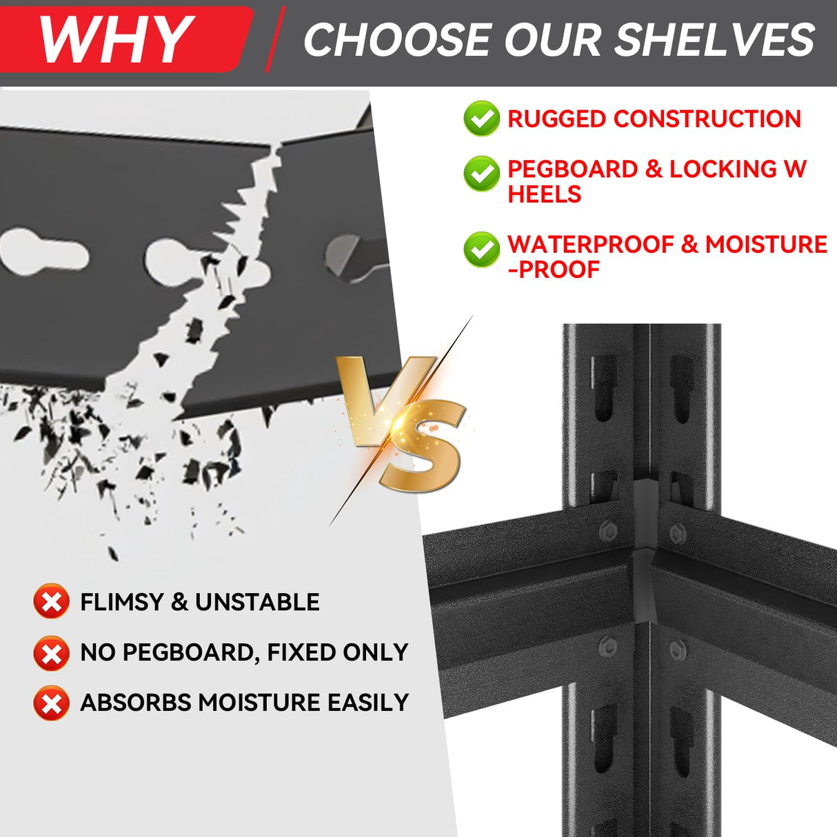 DITOMARRIO 78" H 5-Shelf Metal Storage Shelves, 2000 lbs Garage Shelving Unit with Pegboard, Adjustable Industrial Heavy Duty Storage Rack with Wheels, 47.2" W x 18" D for Pantry Basement, Black DITOMARRIO