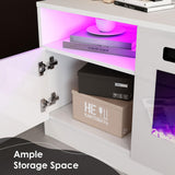 AMERLIFE 80" TV Stand with 40" Electric Fireplace Large Modern Matte Texture Media Entertainment Center with Highlight Storage Cabinet and 12 Colors LED Lights for TVs Up to 90", 80 inches, White AMERLIFE