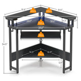 Rolanstar Corner Desk, 44.5" W x 34.5" H Small Computer Desk with Power Outlets, Gaming Desk with LED Lights, Triangle Corner Desk with Keyboard Tray & Monitor Stand for Small Space, Black Rolanstar
