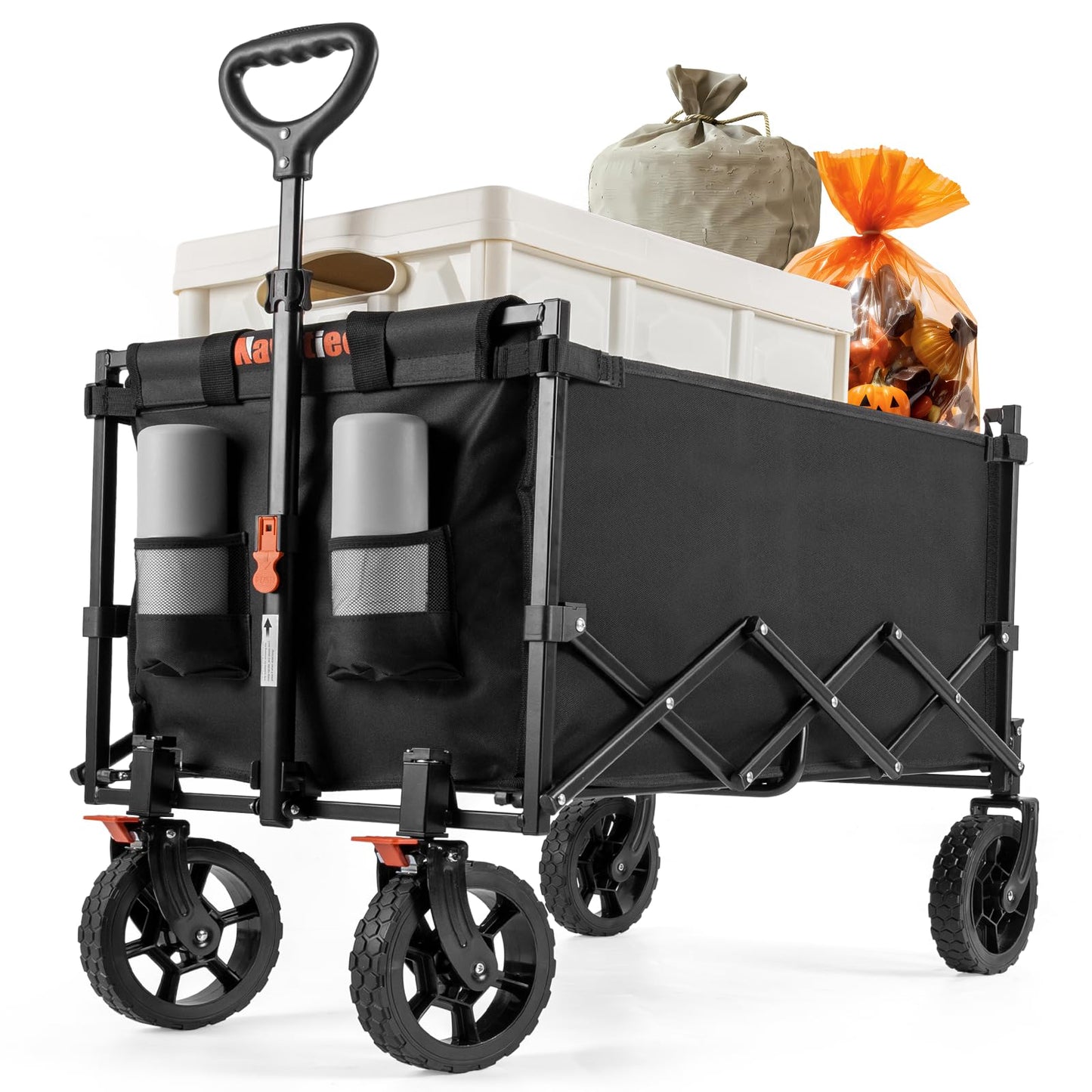 Navatiee Wagon Cart Heavy Duty Foldable, Collapsible Wagon with Smallest Folding Design, Utility Grocery Wagon for Camping Shopping Sports - WoodArtSupply