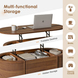 LYNCOHOME Fluted Lift Top Coffee Table with Storage,Modern Oval Coffee Table for Living Room or Home Office（Walnut） LYNCOHOME