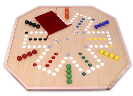 AmishToyBox.com Large Wahoo Marble Game Board Set - 25" Wide - Maple Wood - Double-Sided - with Large 1" Marbles and Dice Included AmishToyBox.com