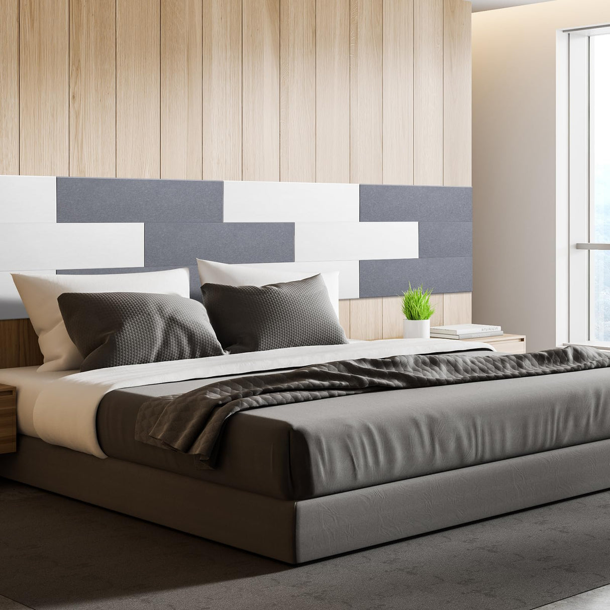 DrKlang 6 Pack Acoustic Panels, 47.2" x 11.8" Decorative Felt Wall Tiles, Wall and Ceiling Acoustical Treatment Tiles, Great to Reduce Echo and Noise for Home and Office - African Grey DrKlang