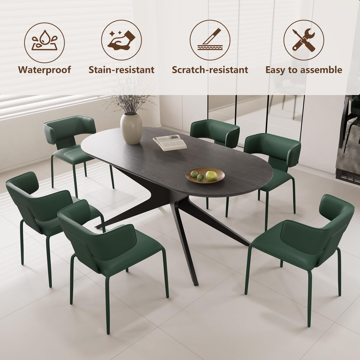 Kidol & Shellder Rectangular Dining Table for 4-6 People 69.4" Farmhouse Kitchen Table with Metal Cross Legs & Oval Corners Modern Industrial Style for Kitchen Dining Room Living Room Black Kidol & Shellder