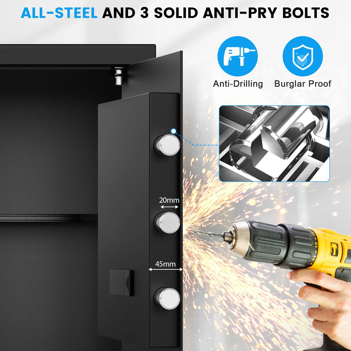 3.5 Cub Large Home Safe Fireproof Waterproof, Digital Fire proof Safe Box With Fireproof Bag, Combination Lock and Alarm Systerm, Anti-theft Safes for Home Files Ammo Pockrif