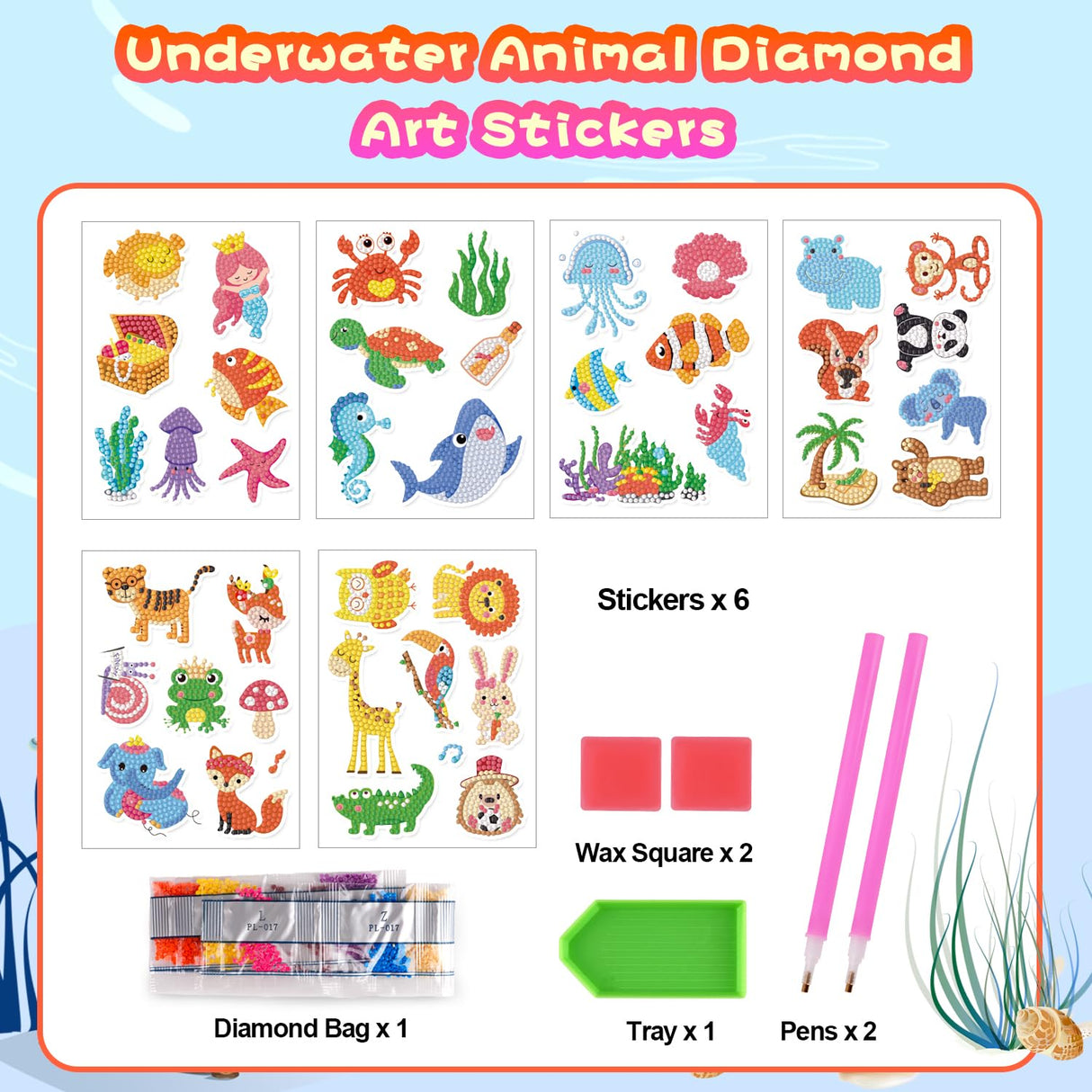 Labeol Diamond Art Kits for Kids Boys and Girls Ages 6-8-10-12 Easy to DIY Creative Diamond Art Sticker Craft by Numbers Kits for Kids and Adult Beginners (Jungle Animals) Labeol
