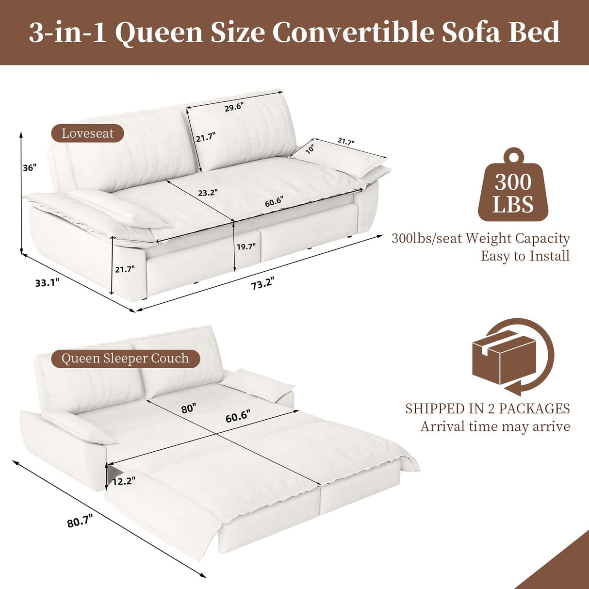 Nicbex 73.2" Queen Size Pull Out Couch Bed Convertible Sleeper Loveseat Sofa Velvet Upholstered Futon Sofá Bed Oversized 3 in 1 Pullout Sofa&Couch with Pillow-top Armrest for Living Room, Office NicBex