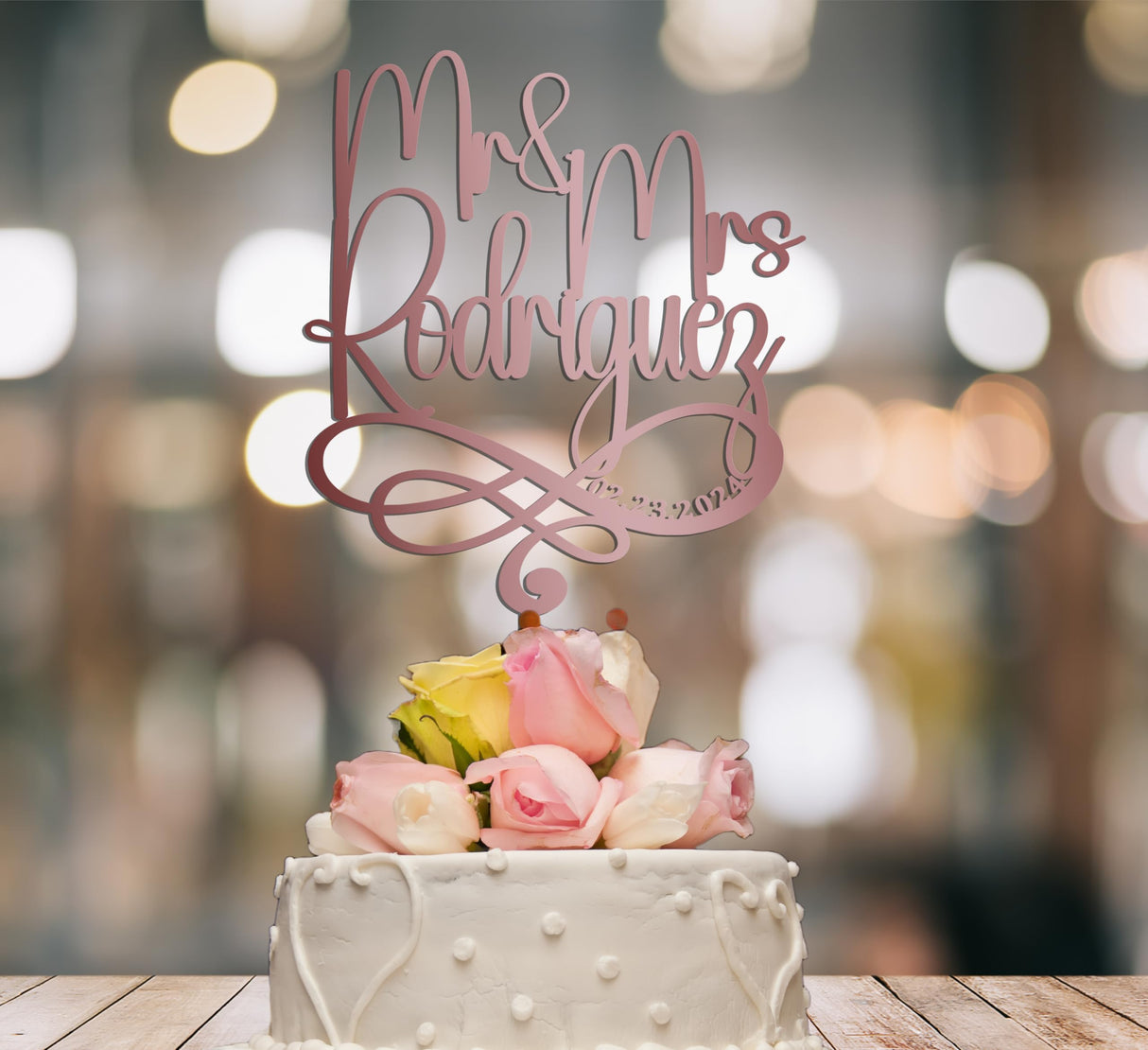 Personalized Rustic Infinity wedding Cake Topper- Custom Gold cake topper for wedding WoodArtSupply