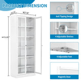 FLIXELIO Display Cabinet with Glass Doors 71" Tall Metal Kitchen Storage Pantry with Adjustable Shelves, Curio Storage Cabinet for Kitchen, Dining Room, Garage, Assembly Required FLIXELIO