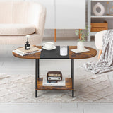 Coffee Tables for Living Room,2-Tier Small Coffee Table Farmhouse Oval Center Table with Storage Shelf and Wood Tabletop,for Small Space,Home Office,Black & Brown Shinoske