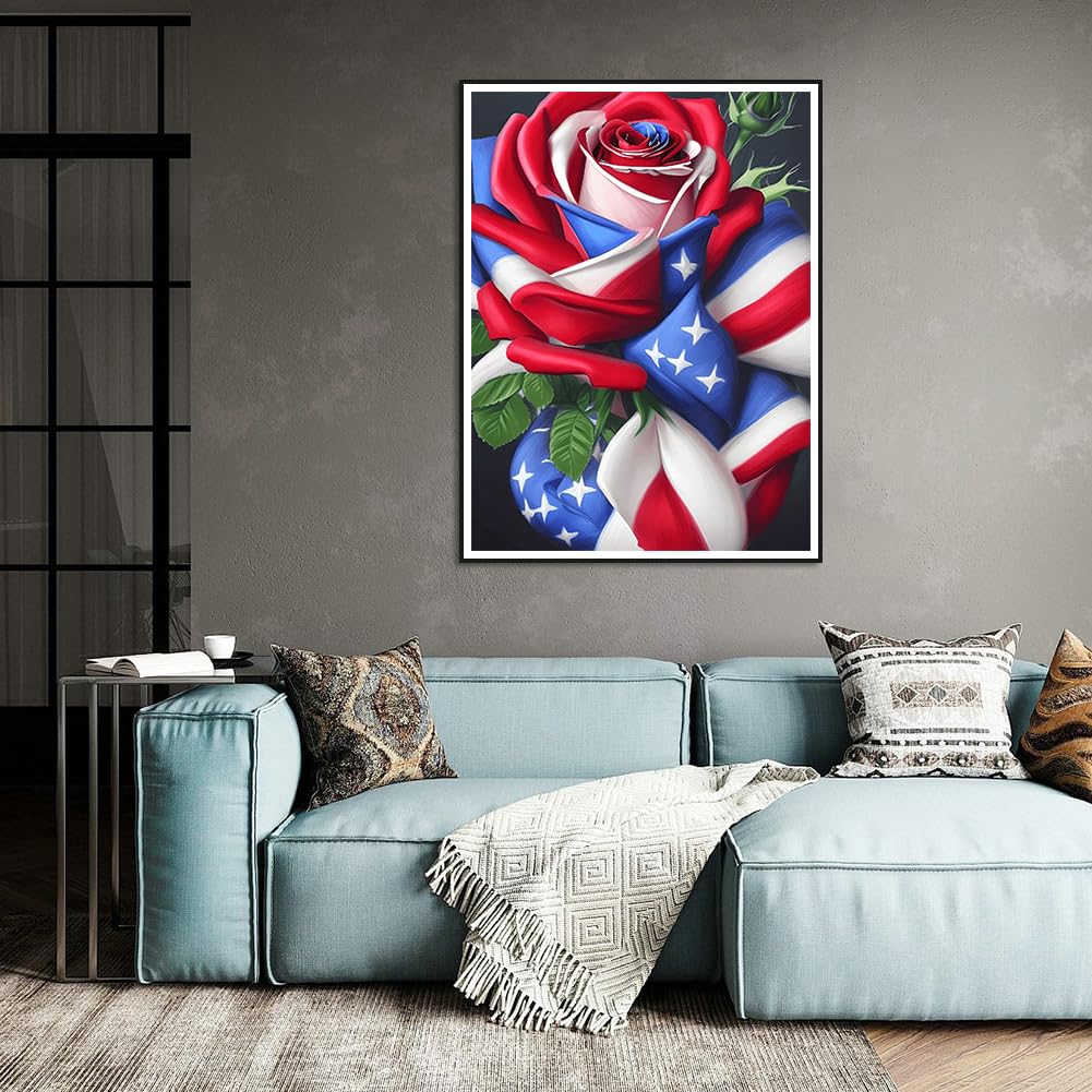 Acudotr Diamond Painting Kits for Adults, 5D DIY Diamond Art Kits for Beginners, Full Drill Diamond Painting Kits for Home Wall Decor, Flag Rose, 12x16 Inch Acudotr