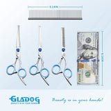 GLADOG Professional 5 in 1 Dog Grooming Scissors Set with Safety Round Tips, Sharp and Heavy-duty Pet Grooming Shears for Cats GLADOG
