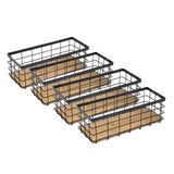 TIEYIPIN Farmhouse Small Metal Wire Storage Basket Bin, Rustic Home Storage Organizer with Wooden Bottom for Kitchen, Cabinets, Bathroom Counter, Pantry, Garage, Laundry Room - Black (4 Pack) TIEYIPIN