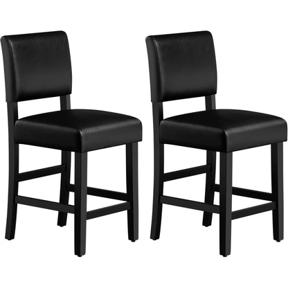 Yaheetech Bar Stools Set of 2 Faux Leather Bar Stools Modern Square Counter Height Island Chair with Solid Wood Legs and Upholstered Back, 2pcs, Black - WoodArtSupply