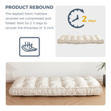 MAXYOYO 6“ Daybed Futon Mattress Window Seat Cushion, Beige, Velvet Thick Floor Futon Mattress, Long Cushion Sleeping Pad for Couch, Portable Roll Up Camping Mattress MAXYOYO
