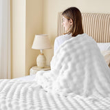 NEWCOSPLAY Throw Blanket for Couch White Super Soft Flannel Fleece 3D Bubble Lightweight Bed Blanket All Season Use (White, Throw(50"x60")) NEWCOSPLAY