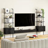 Gadroad 73" Tall Bookshelf with Cabinet, Wall Mounted Industrial Ladder Bookcase with Wood and Metal Frame, 5 Tier Plant Shelf Display Storage Shelves for Living Room Bedroom, Black Gadroad