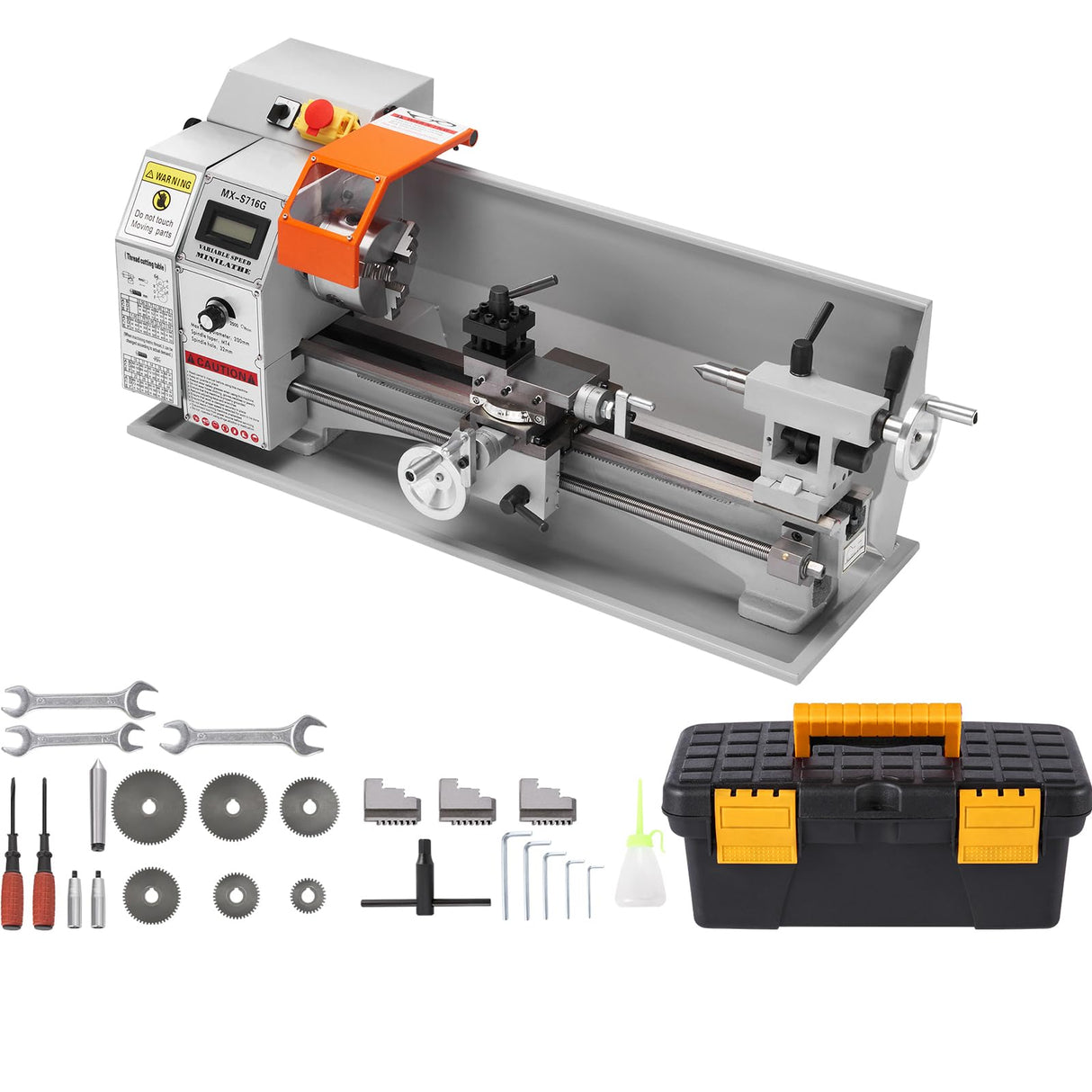 VEVOR 7'' x 16'' Metal Lathe Machine, 800W Precision Benchtop Power Metal Lathe, 150-2500 RPM Continuously Variable Speed, with 3.9'' 3-jaw Metal Chuck Come with Tool Box VEVOR