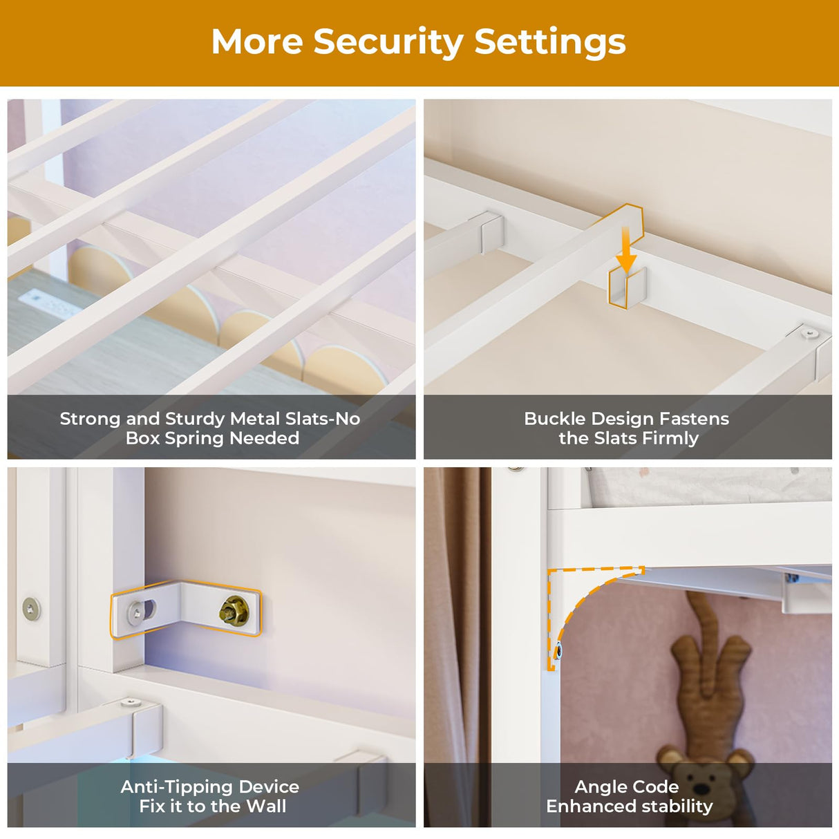 DICTAC Loft Bed Full Size with Desk and Led Lights Metal Full Loft Bed with Power Outlet Full Size Bed Frame with Top Bunk and Safety Guard & Ladder, Space-Saving,No Noise,No Box Spring Needed, White DICTAC
