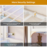 DICTAC Loft Bed Full Size with Desk and Led Lights Metal Full Loft Bed with Power Outlet Full Size Bed Frame with Top Bunk and Safety Guard & Ladder, Space-Saving,No Noise,No Box Spring Needed, White DICTAC