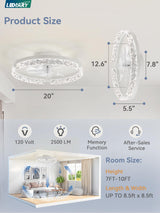 LEDIARY 20 Inch Low Profile Ceiling Fans with Lights and Remote, Fandelier Ceiling Fan Flush Mount, 3000K-6000K Dimmable LED Fan Light, White Modern Ceiling Fans with Lights for Bedroom LEDIARY