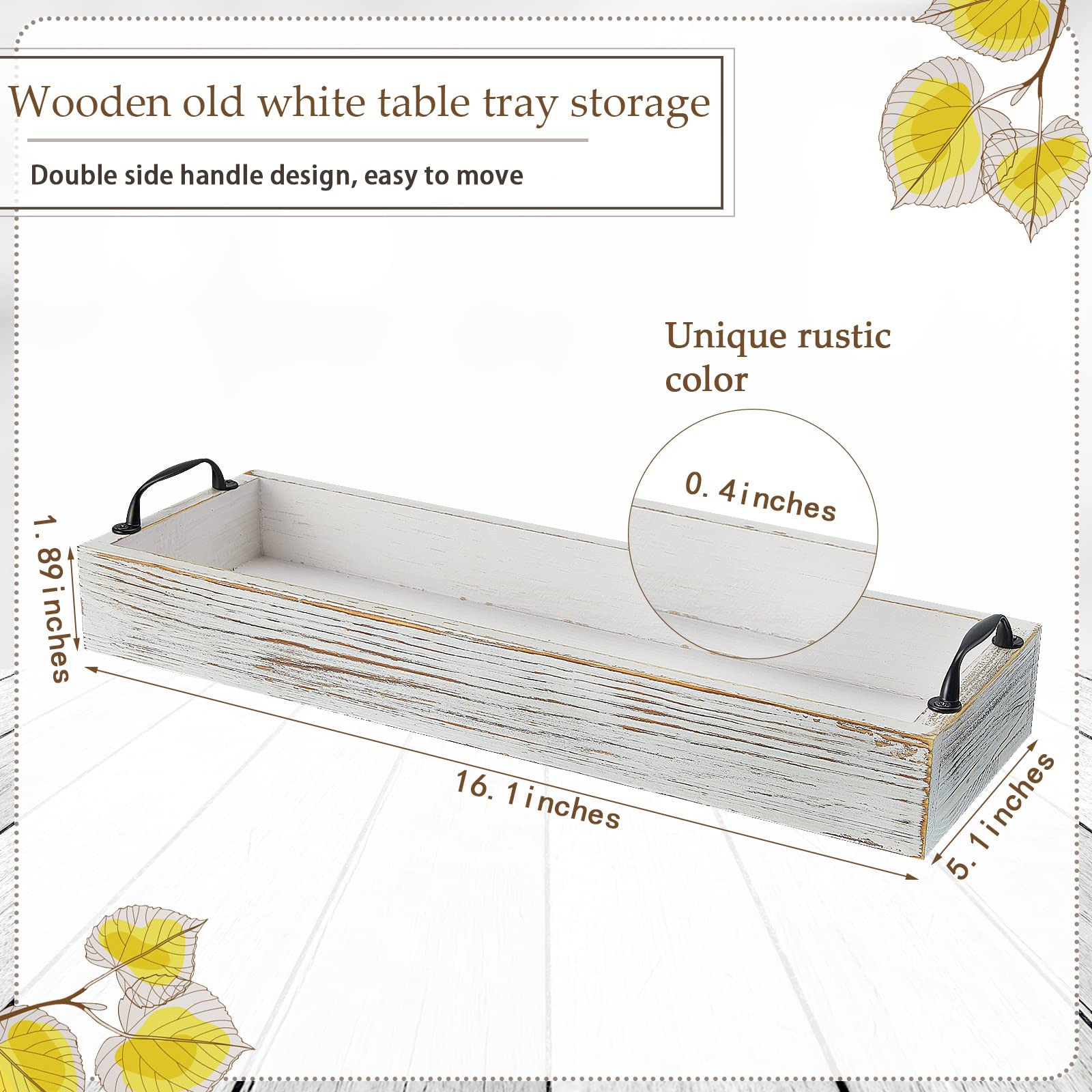 2 Pack Rustic Wooden Serving Trays Rustic Wooden Long Serving Trays with Handle Rectangular Ottoman Tray for Home Room Coffee Table Farmhouse Serving Decoration (Whitewashed) - WoodArtSupply