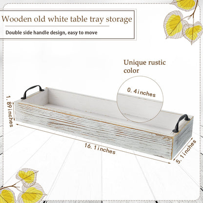 2 Pack Rustic Wooden Serving Trays Rustic Wooden Long Serving Trays with Handle Rectangular Ottoman Tray for Home Room Coffee Table Farmhouse Serving Decoration (Whitewashed) - WoodArtSupply