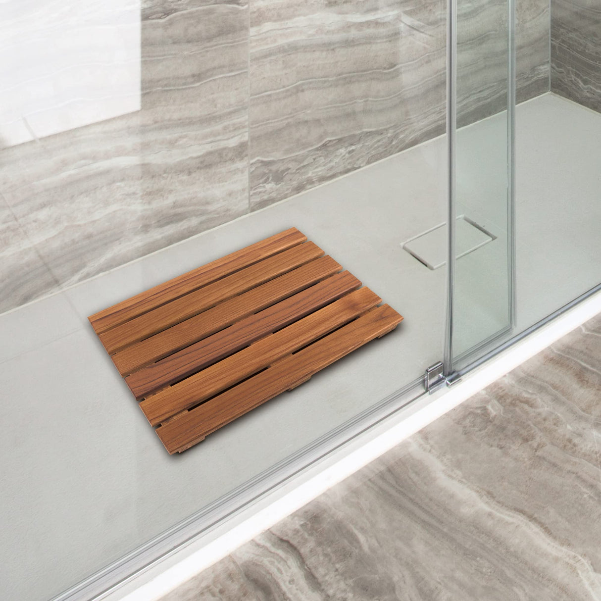 VaeFae Teak Shower Mat, Non-Slip Bath Mat, Luxury Spa Mat, Wooden Mat for Bathtub, 20 x 13 in VaeFae