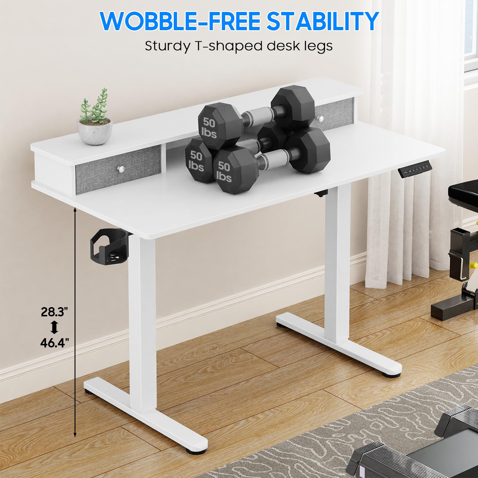 Vabches Electric Standing Desk Adjustable Height, LED Stand Up Desk with Drawers and Charging Station 48 Inch Ergonomic Sit Stand Desk with Storage Uplift Work Desk for Home Office - WoodArtSupply