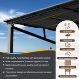 EBE 12' x 12' Hardtop Gazebo, Heavy Duty Lean to Metal Gazebos Outdoor Pergola, Wall Mounted Gazebo with Galvanized Steel, Patio Roof Awning for Patio, Deck, Backyard EBE