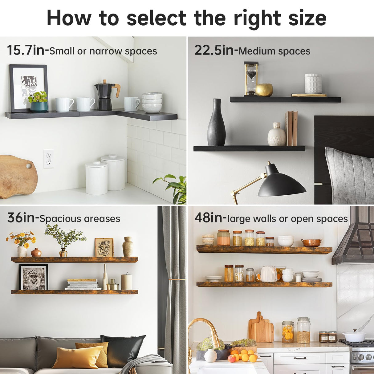 BAYKA Floating Shelves for Wall, 22.5" Wall Mounted Rustic Wood Shelves for Bathroom, Bedroom, Living Room, Kitchen, Office, Hanging Shelf for Books/Storage/Room Decor Capacity (Black, Set of 2) BAYKA