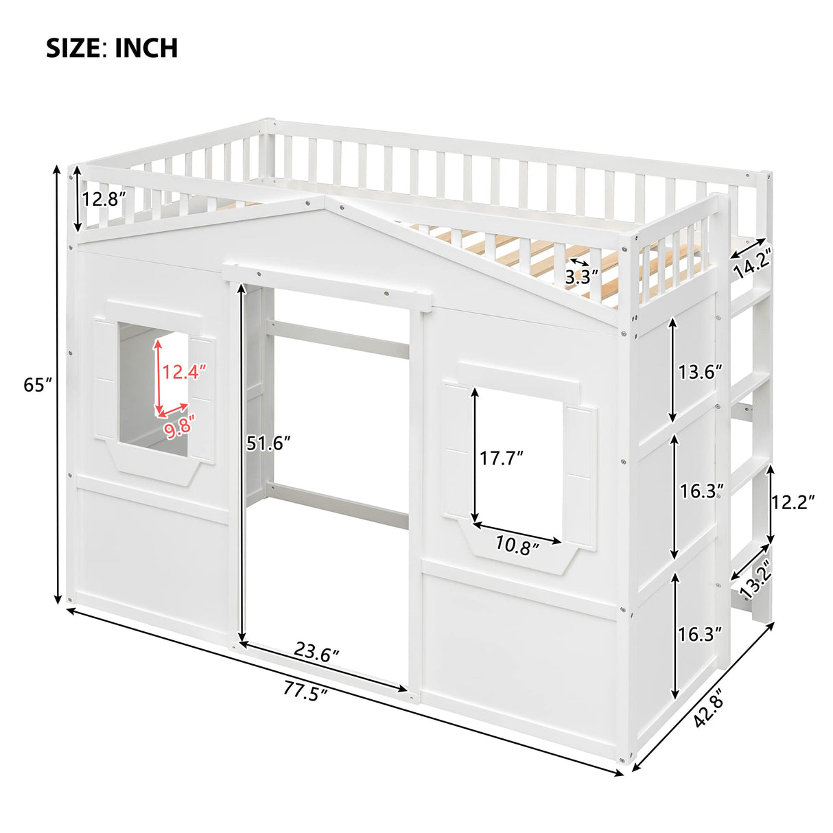 Merax Twin Size White Wood Loft Bed with Ladder and Safety Guardrails for Kids Merax