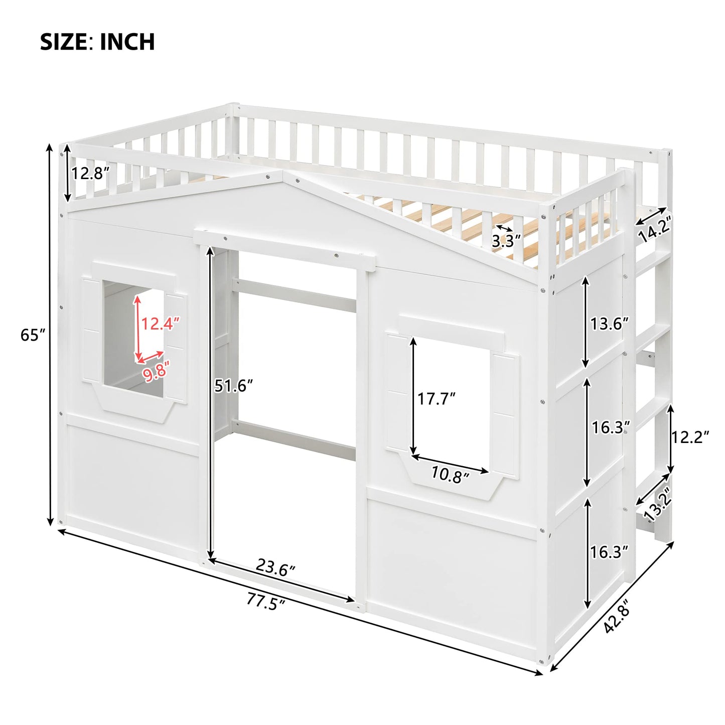 Merax Twin Size White Wood Loft Bed with Ladder and Safety Guardrails for Kids - WoodArtSupply