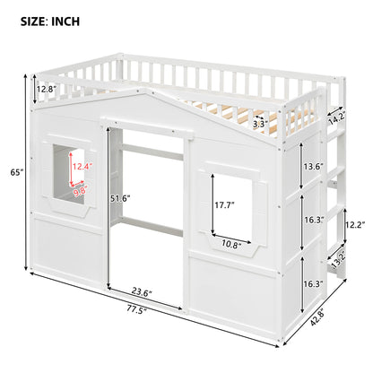 Merax Twin Size White Wood Loft Bed with Ladder and Safety Guardrails for Kids - WoodArtSupply