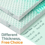 SINWEEK Mattress Topper Memory Foam Mattress Topper 1.5 Inch Queen Soft Mattress Pad for Pressure Relief, 5-Zone Design, CertiPUR-US Certified, Green SINWEEK