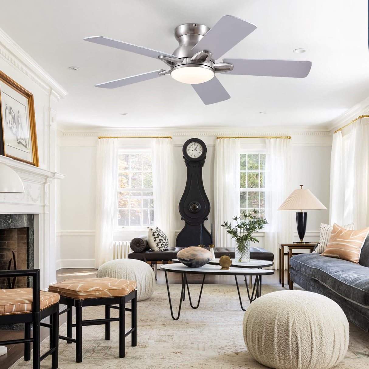 CHESUR Flush Mount Ceiling Fans with Lights Remote/APP Control, Modern Ceiling Fan Light with Timer Setting and Silent Motor, Low Porfile Reversible Fan Light for Indoor/Outdoor Use CHESUR