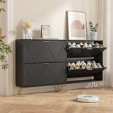 LYNSOM Shoe Cabinet with 2 Flip Drawers, Black Shoe Storage Cabinet, Slim Wooden Freestanding Shoe Rack, Shoe Organizer with Fluted Panel for Entryway Hallway LYNSOM