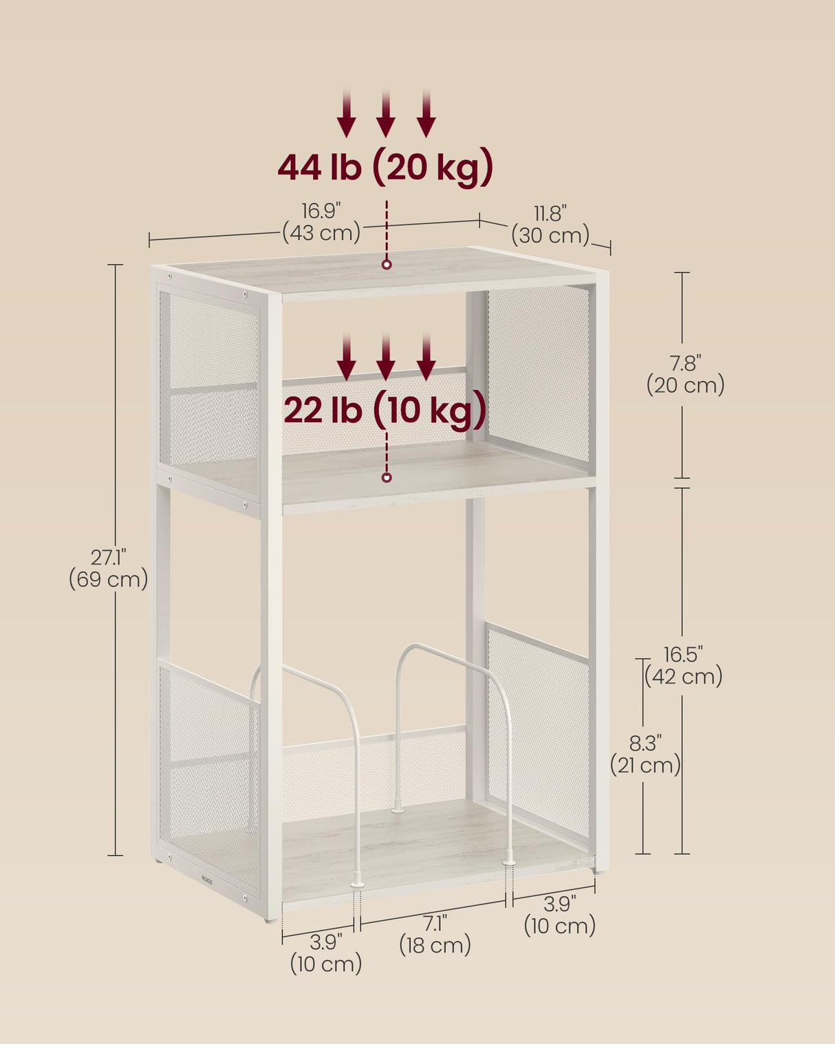 VASAGLE Record Player Stand, 3-Tier Side Table, Vinyl Record Storage up to 100 Albums, End Table for Living Room, Bedroom, Rustic White ULET275W01 VASAGLE