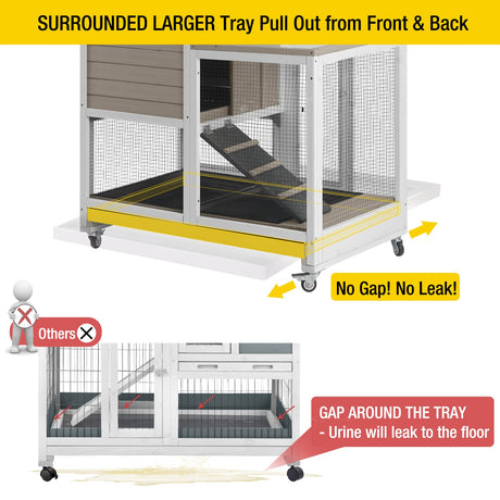 Aivituvin Upgrade Rabbit Cage Indoor Bunny Hutch with Run with Two Deeper No Leak Trays - 4 Casters Include for Outdoor (Mocca) Aivituvin