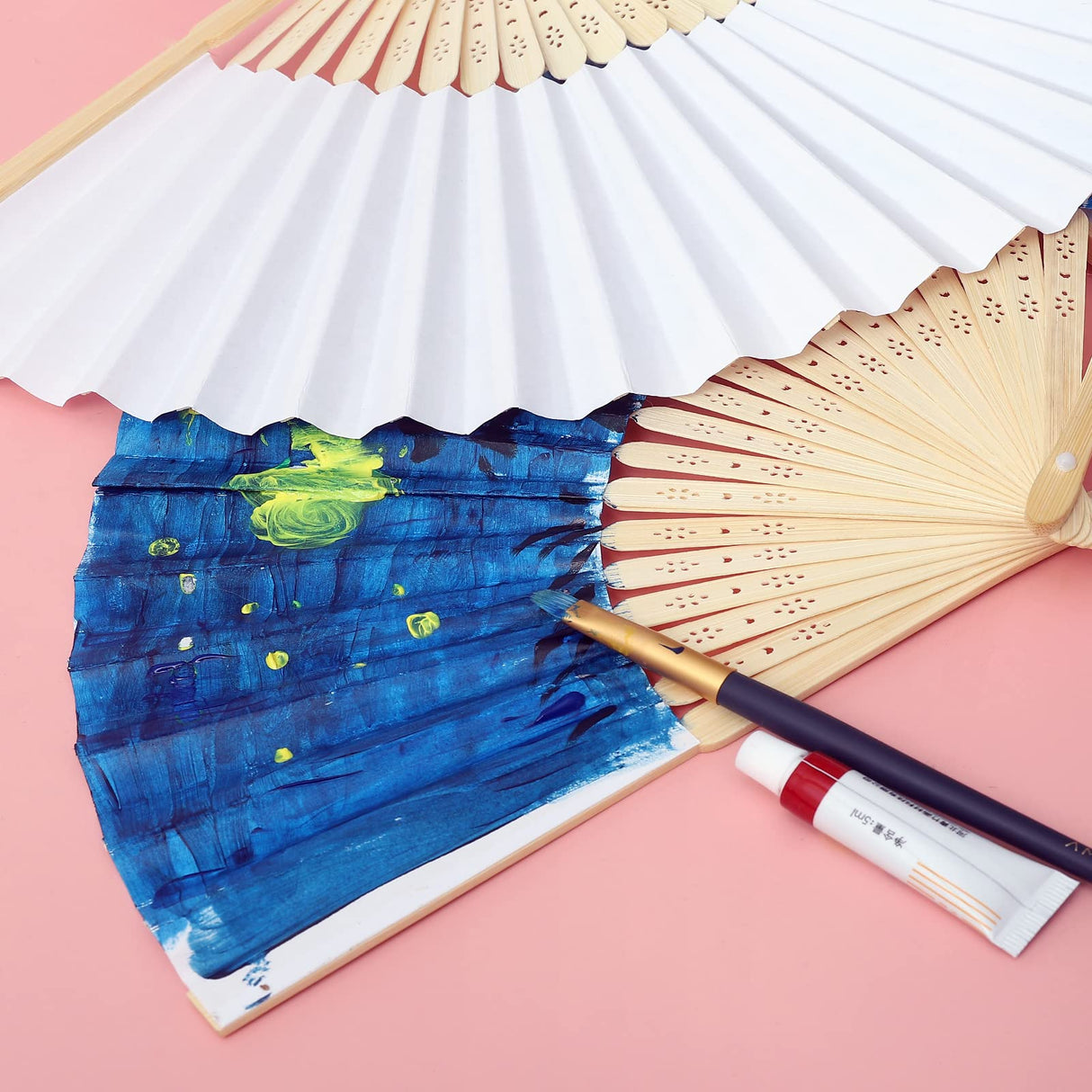 HPLYEL 12PCS White Paper Fans,Held Bamboo Folding Fan Blank Decoration Folded DIY Painting Fan Wedding Party Favors Home Gift HPLYEL