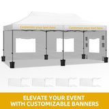 DWVO 10x20 Pop Up Heavy Duty Canopy Tent with 6 sidewalls, Roller Bag, 4 Ropes & 12 Stakes, 4 DIY Banners & 6 Sandbags for Patio, Party, Exhibition, Commerce (White) DWVO