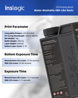 Inslogic Water-Washable ABS-Like Resin, Combines Features of ABSLIKE Resin & Water Washable Resin, Non Brittle, High Precision, Fast Curing 3D Resin for LCD DLP SLA 3D Printers, 1KG Grey Inslogic
