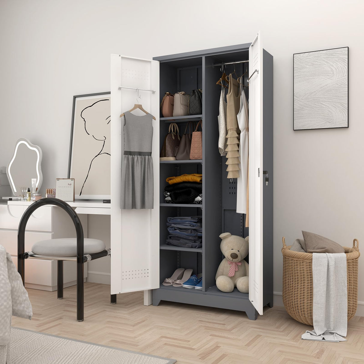 IRONFFICE 72.8" H Metal Storage Cabinet for Brooms,Broom Closet Storage Cabinet,Utility Cabinet for Brooms and Mops,Laundry Room Closet Storage Cabinets IRONFFICE