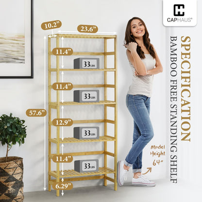 CAPHAUS 5-Tier Adjustable Bamboo Storage Shelf - Multifunctional Organiser for Home & Garden - WoodArtSupply