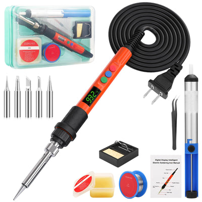 Soldering Iron Kit, 120W LED Digital Advanced Solder Iron Soldering Gun kit, 110V Welding Tools, Smart Temperature Control [356℉-932℉], Extra 5pcs Tips, Auto Sleep, Temp Calibration, Orange