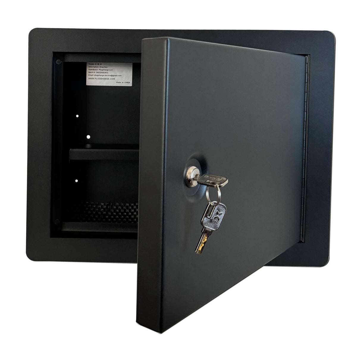 In-Wall Safe with Key Lock – Heavy-Duty Steel Lockable Hidden Wall Compartment for Secure Storage, Wall Safe Box for Jewelry, Cash, and Documents – 15.75-Inch Exterior Width, Black Plugsharge