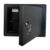 In-Wall Safe with Key Lock – Heavy-Duty Steel Lockable Hidden Wall Compartment for Secure Storage, Wall Safe Box for Jewelry, Cash, and Documents – 15.75-Inch Exterior Width, Black Plugsharge